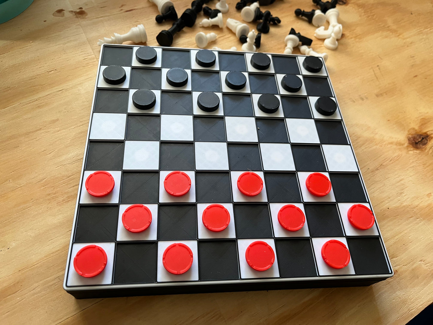 Magnetic Chess Board with Tactile Pieces and Hidden Piece Compartment