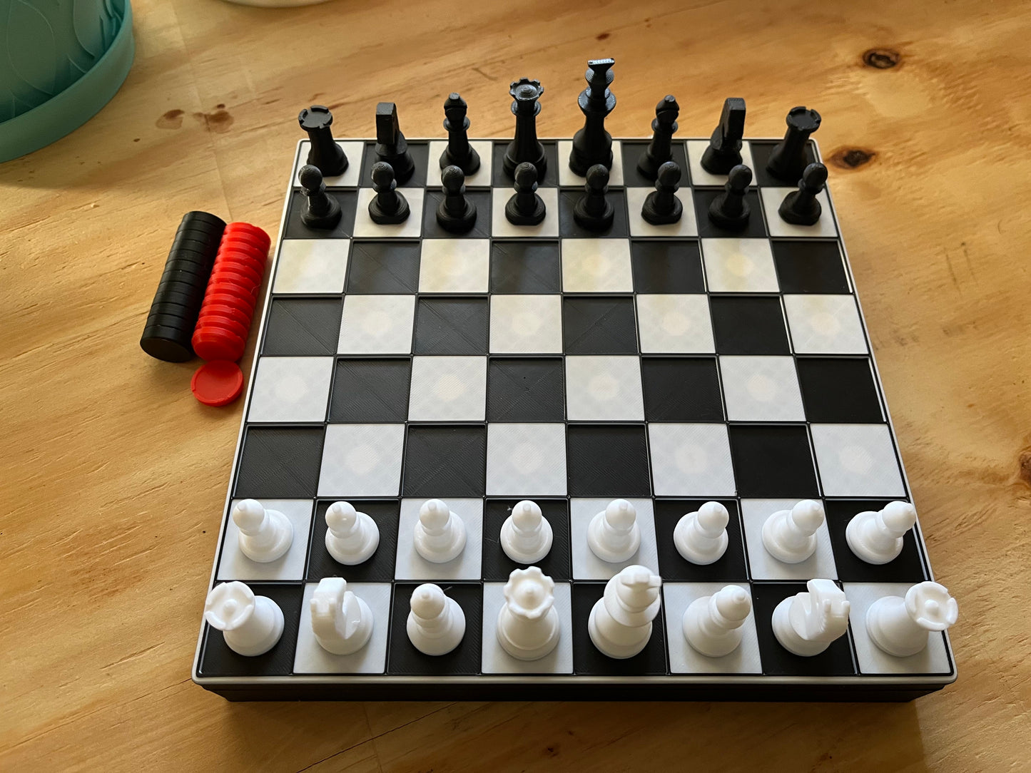 Magnetic Chess Board with Tactile Pieces and Hidden Piece Compartment