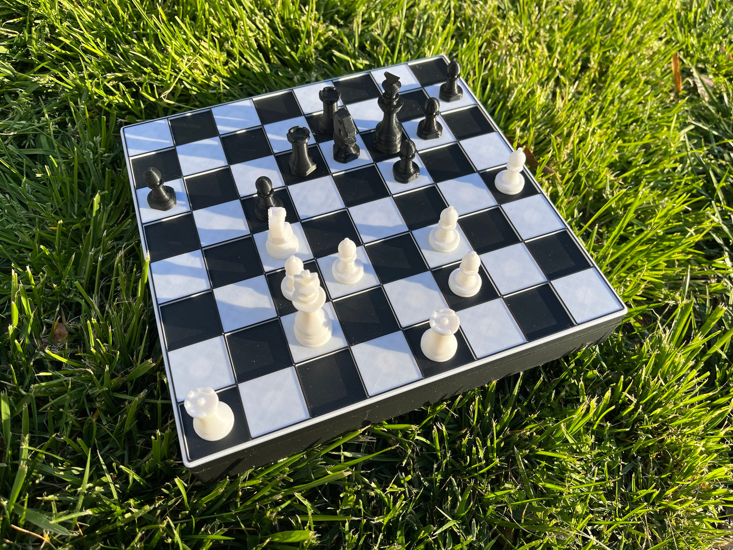 Magnetic Chess Board with Tactile Pieces and Hidden Piece Compartment