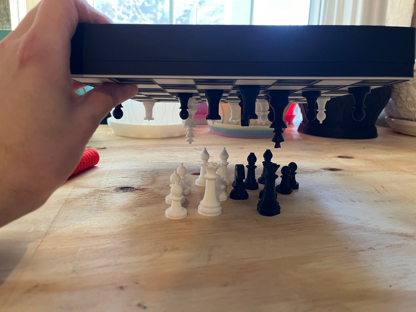 Magnetic Chess Board with Tactile Pieces and Hidden Piece Compartment