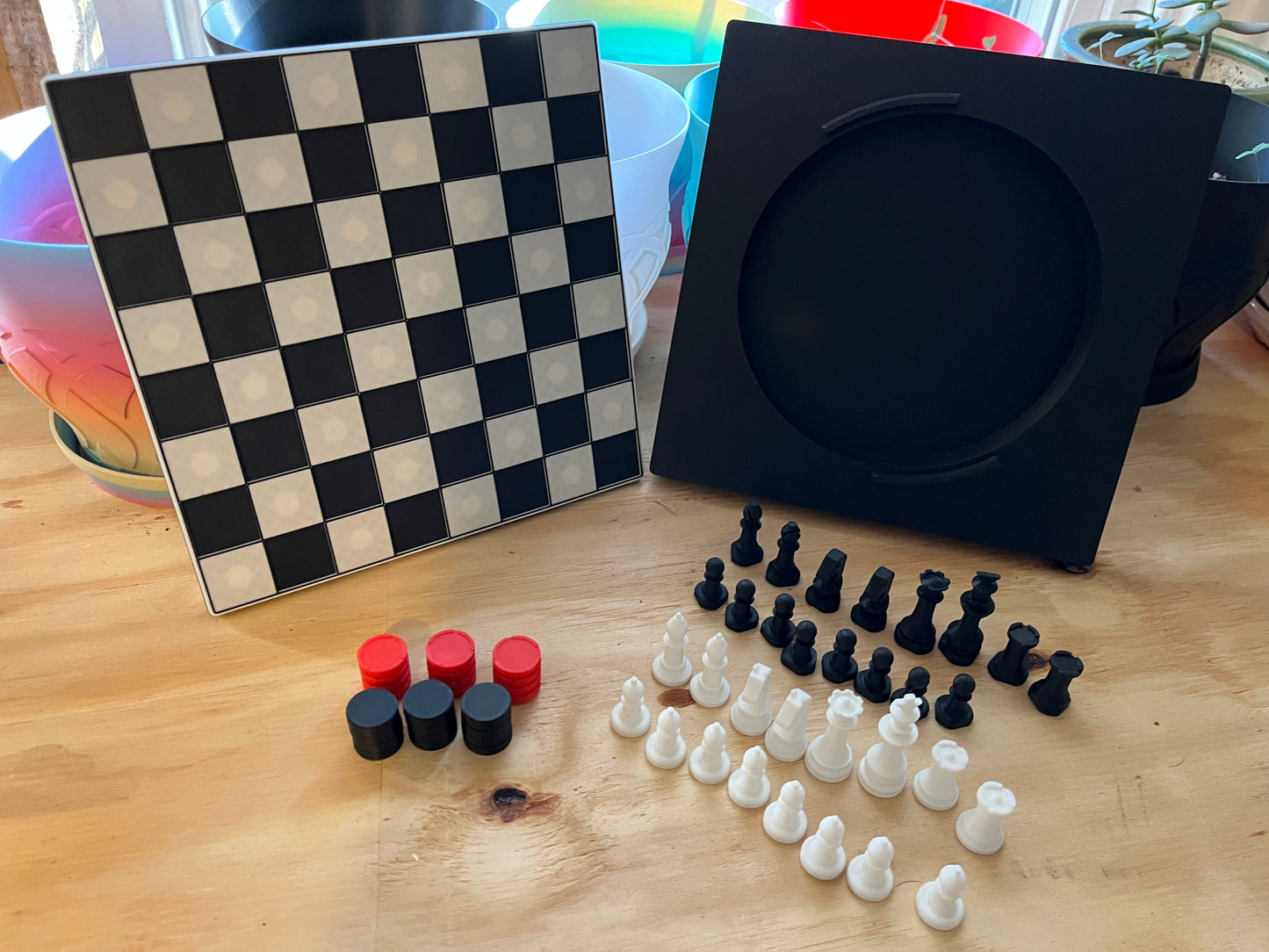 Magnetic Chess Board with Tactile Pieces and Hidden Piece Compartment