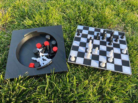 Magnetic Chess Board with Tactile Pieces and Hidden Piece Compartment